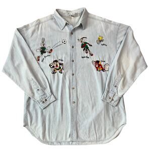 Vintage ACME Clothing Looney Tunes 1994 World Cup Soccer Button Up Shirt (Sz XL)